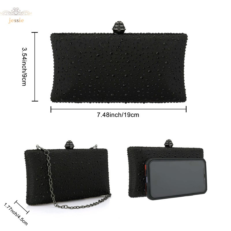 jessie Women Beaded Clutch Bag Rhinestone Crystal Purse Glitter Evening Handbag for Wedding Cocktail Prom Party (Black) - Image 4